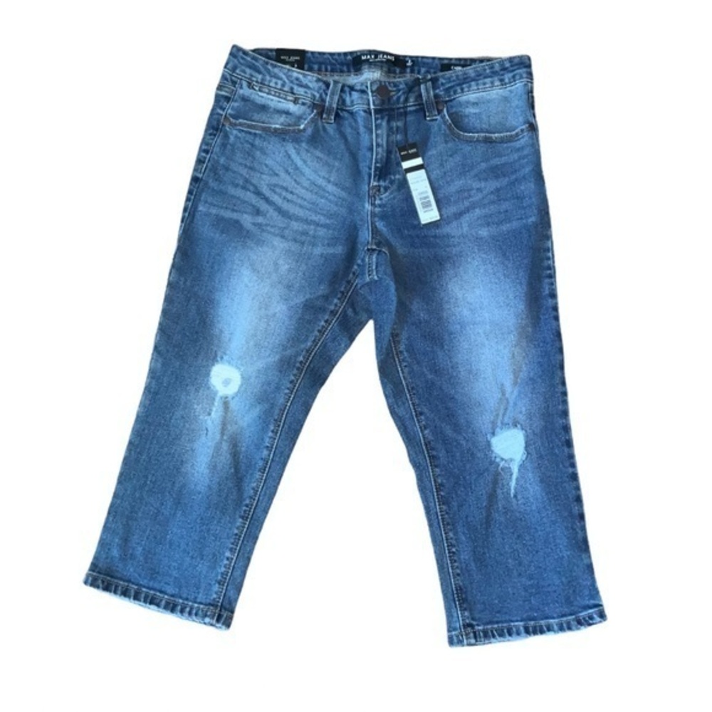 NWT Max Jeans Azalea Wash Distressed Denim Capris Pants Size 8